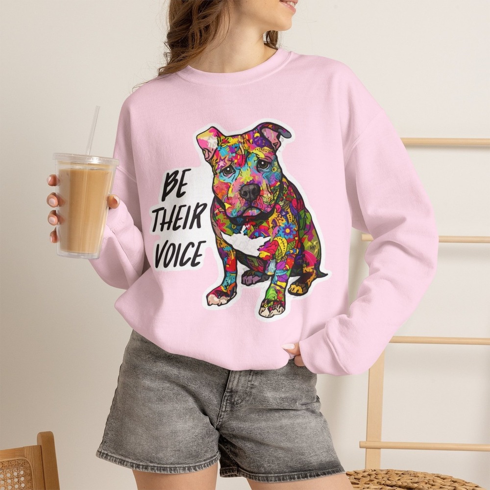 Three Dog Acres Pit Bull Be Their Voice Sweatshirt Pink Animal Advocacy Crewneck